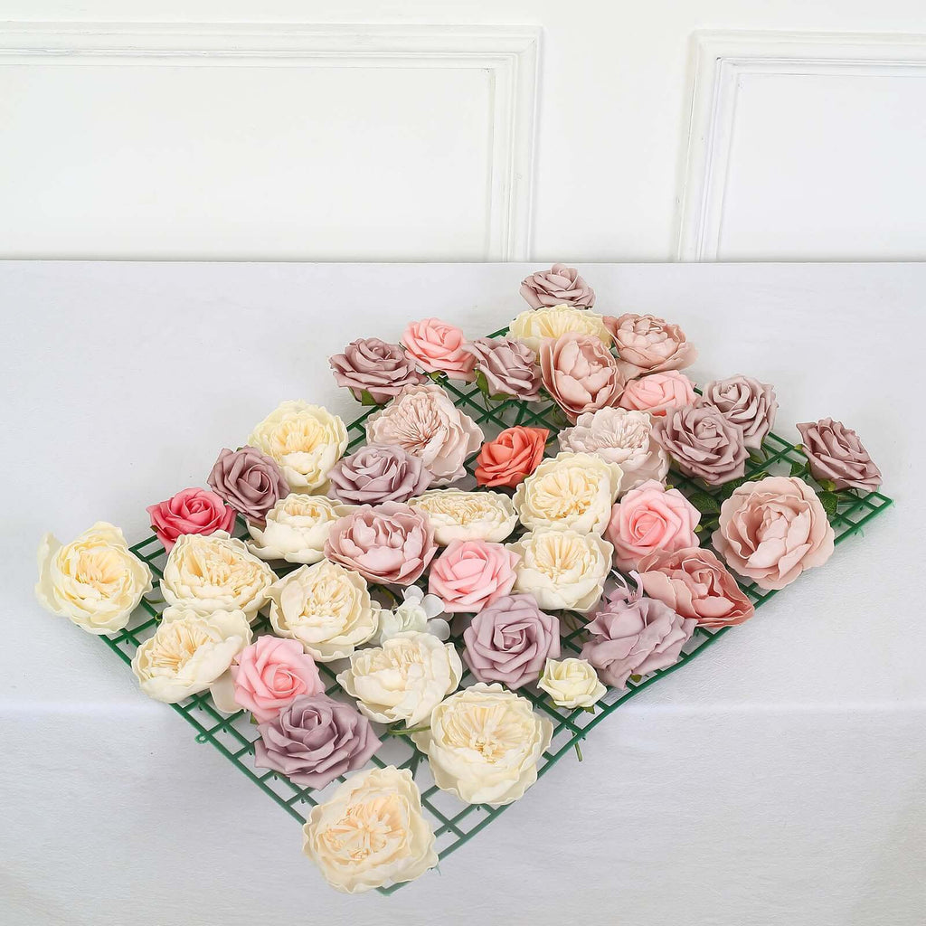 10 Pack 24"x16" Dark Green Artificial Flower Wall Grid Panel Frames, DIY Plastic Mesh Plant Wall Backdrop Fences