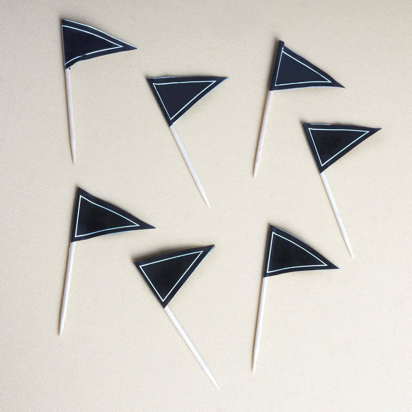 50-Pack Cupcake Topper Picks Black Triangle Flag Design - Food and Cocktail Decorations for Celebrations 3"