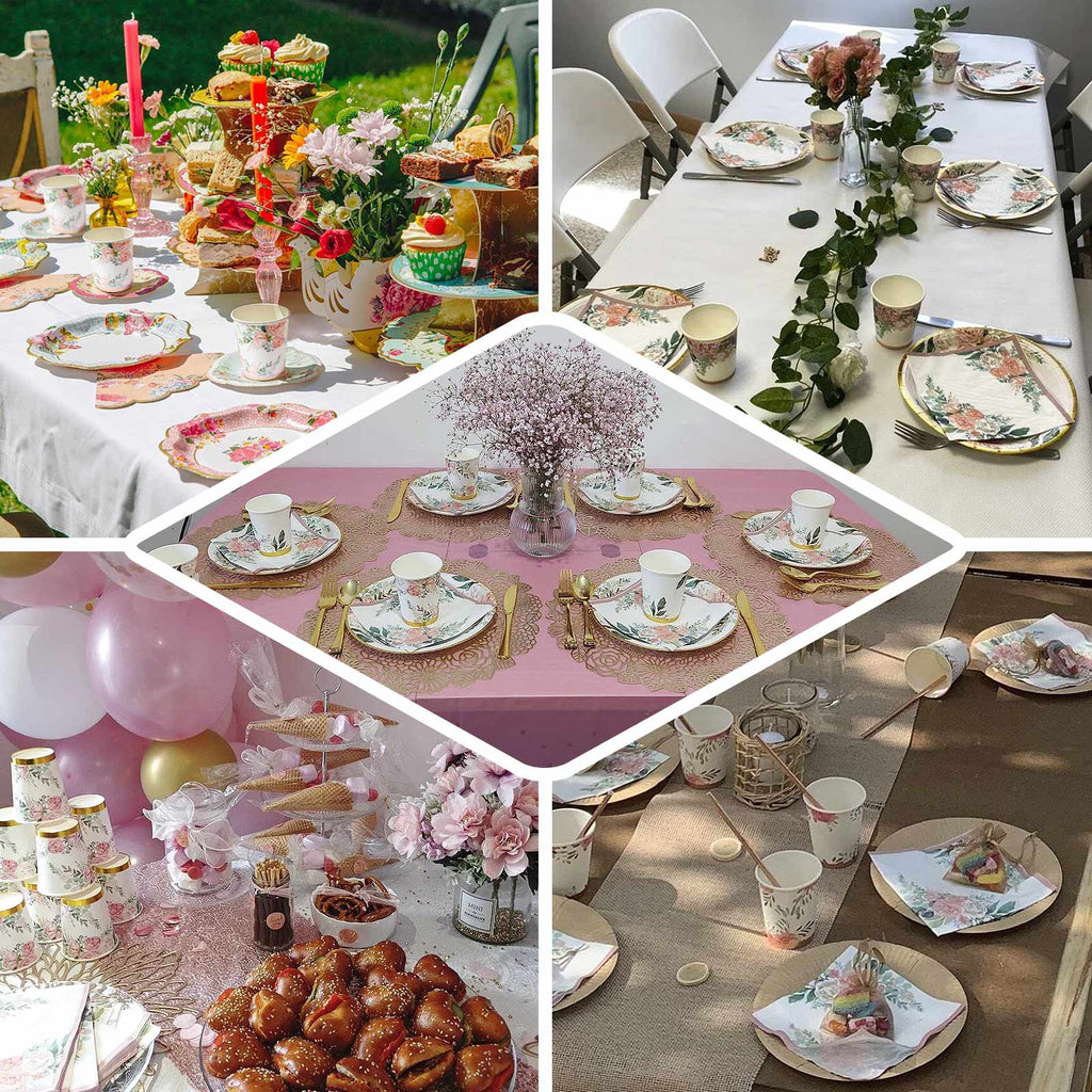 24-Pack Paper Cups in Pink Peony Flower Print with Gold Foil - Chic Disposable Party Cups for Weddings & All Purpose Use 9oz