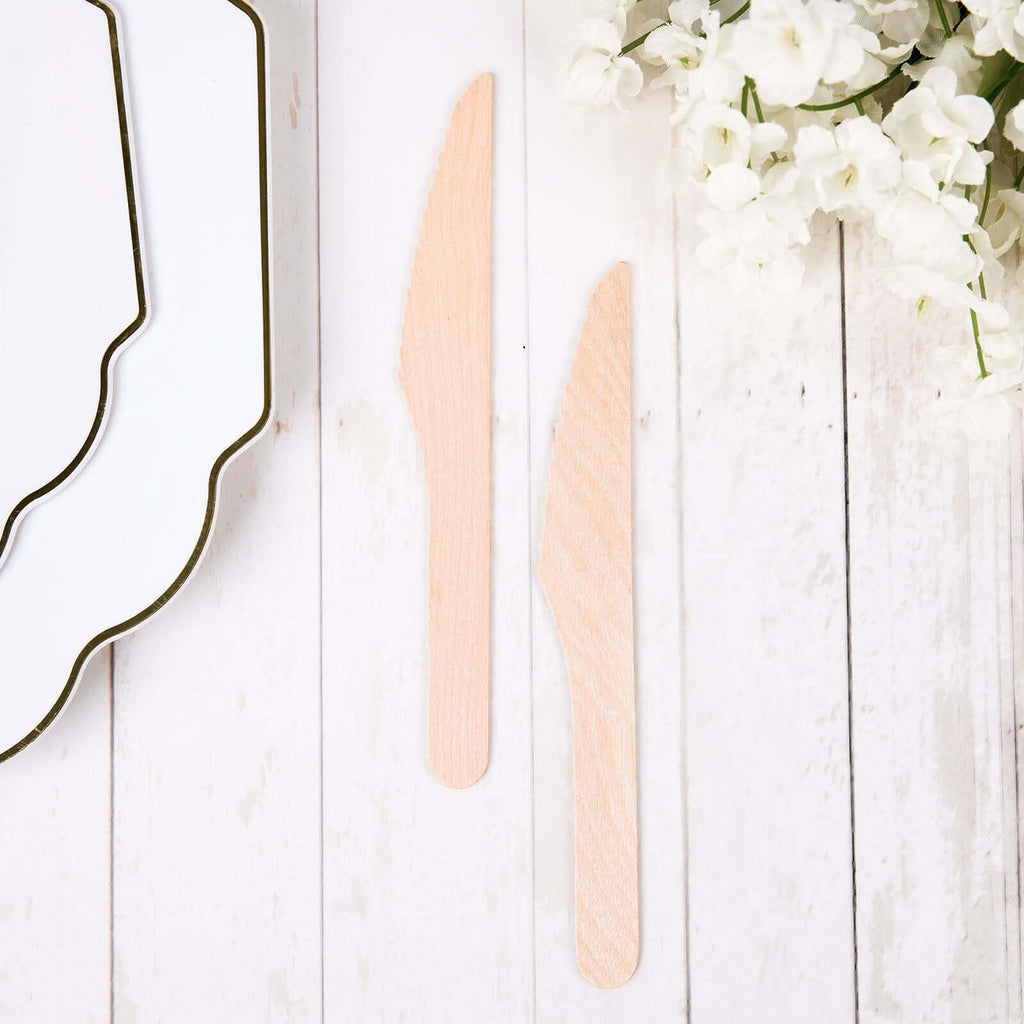 100-Pack Birchwood Knives Natural - Eco Friendly Biodegradable Wooden Utensils for Rustic Themes & Outdoor Parties 7"