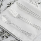 25-Pack Plastic Spoons Clear Silver Glitter Classic Heavy Duty - Decorative Disposable Tableware 7"