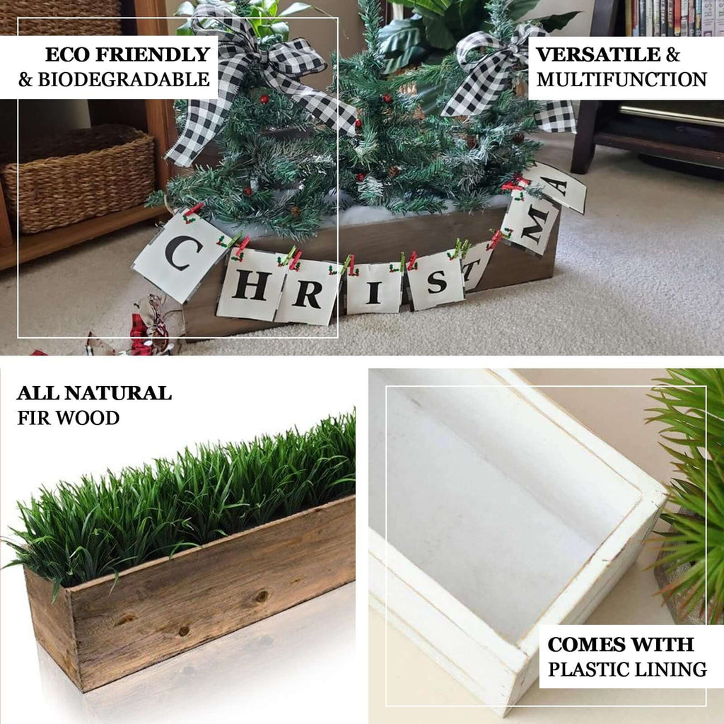 Whitewash Wood Planter Rectangular Box 24"x6"- Natural Decor with Removable Plastic Liner for Tables