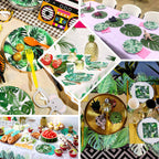 25-Pack Paper 7" Round Dessert Plates in White with Tropical Palm Leaf Design - Disposable 300GSM Appetizer Salad Plates for Boho Chic & Jungle Themed Events