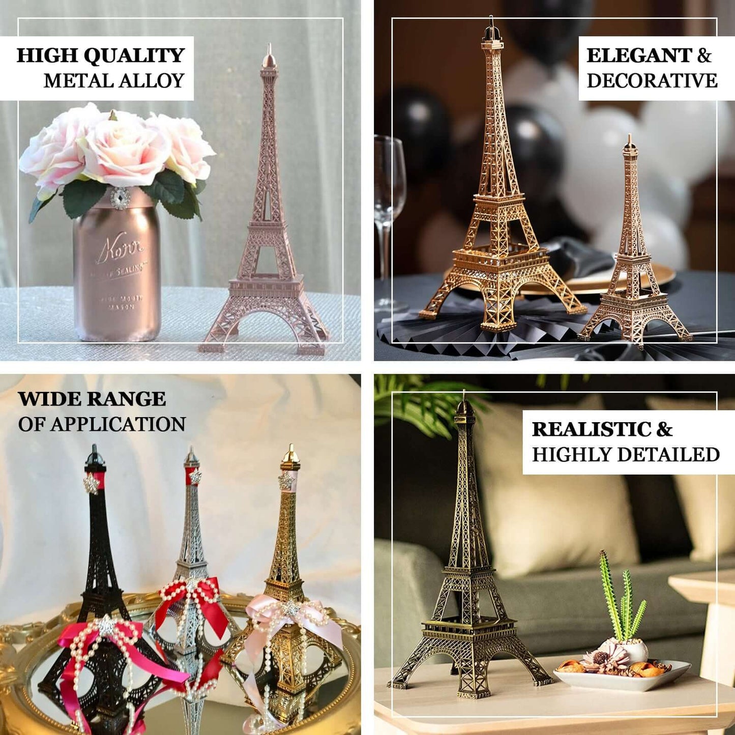Eiffel Tower Table Centerpiece Metal Gold - Stylish Decorative Cake Topper for Parties & Gatherings 10" - NestOCart