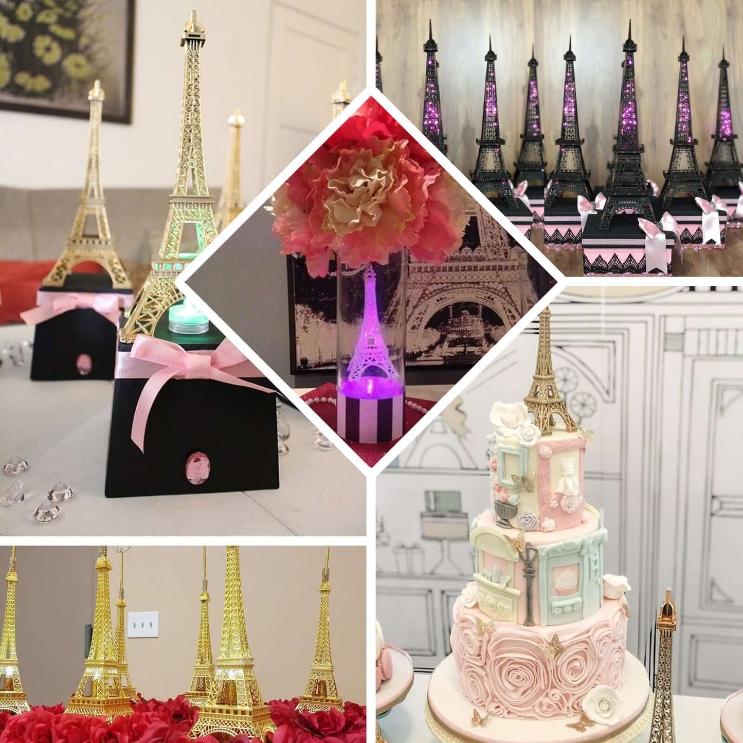 Eiffel Tower Table Centerpiece Metal Gold - Stylish Decorative Cake Topper for Parties & Gatherings 10" - NestOCart