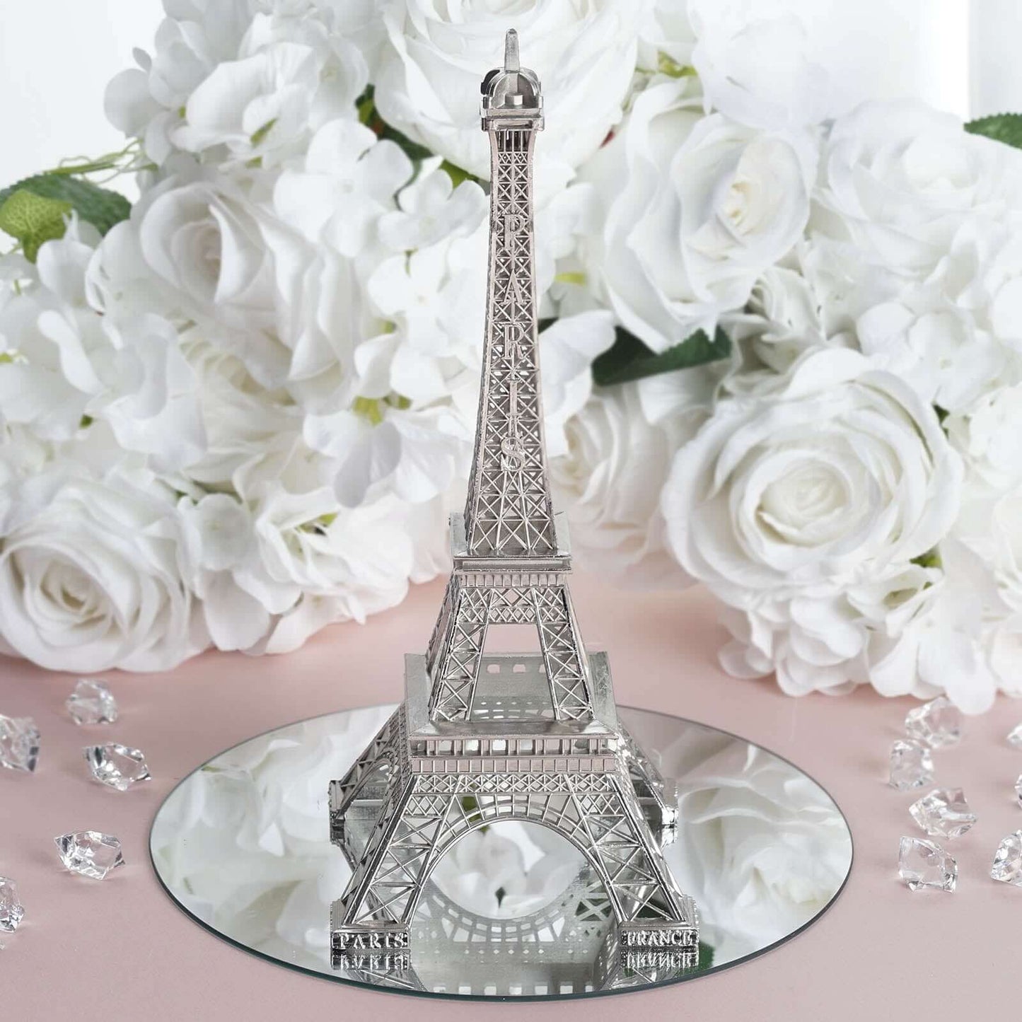 Eiffel Tower Table Centerpiece Metal Silver - Stylish Decorative Cake Topper for Parties & Gatherings 10" - NestOCart