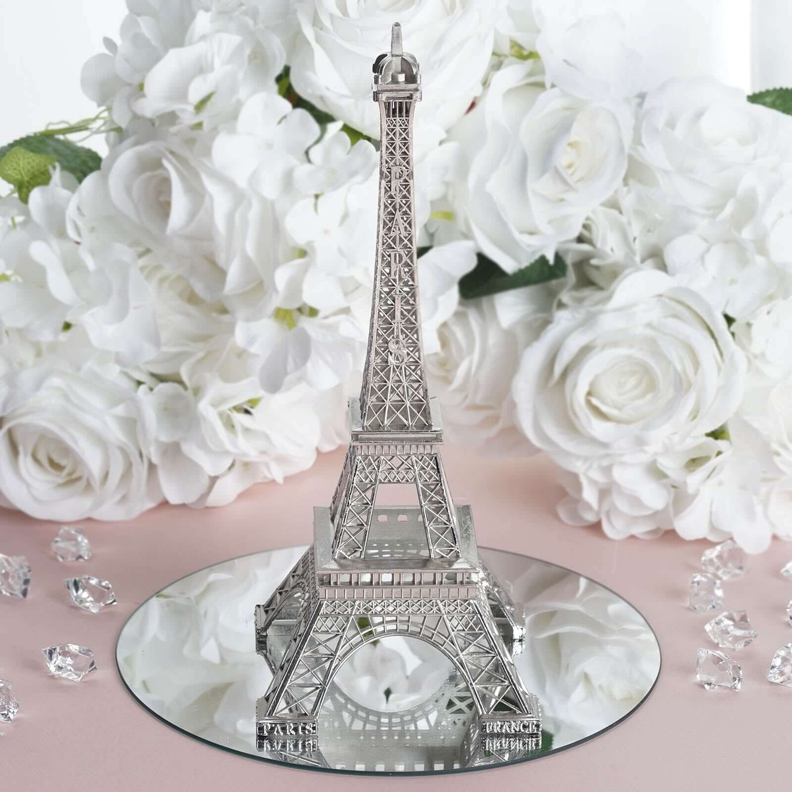 Eiffel Tower Table Centerpiece Metal Silver - Stylish Decorative Cake Topper for Parties & Gatherings 10" - NestOCart