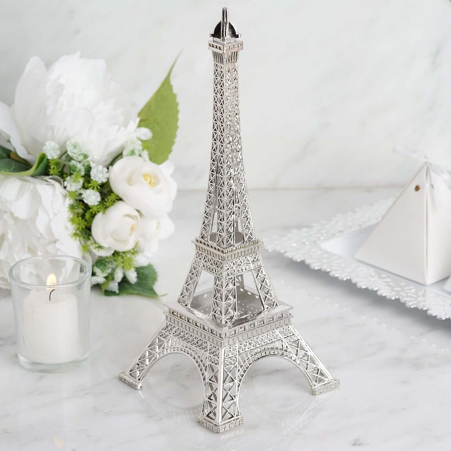 Eiffel Tower Table Centerpiece Metal Silver - Stylish Decorative Cake Topper for Parties & Gatherings 10" - NestOCart