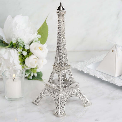 Eiffel Tower Table Centerpiece Metal Silver - Stylish Decorative Cake Topper for Parties & Gatherings 10" - NestOCart