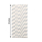 25-Pack Paper Straws White/Silver Striped - Stylish Disposable Straws for Drinks 8"
