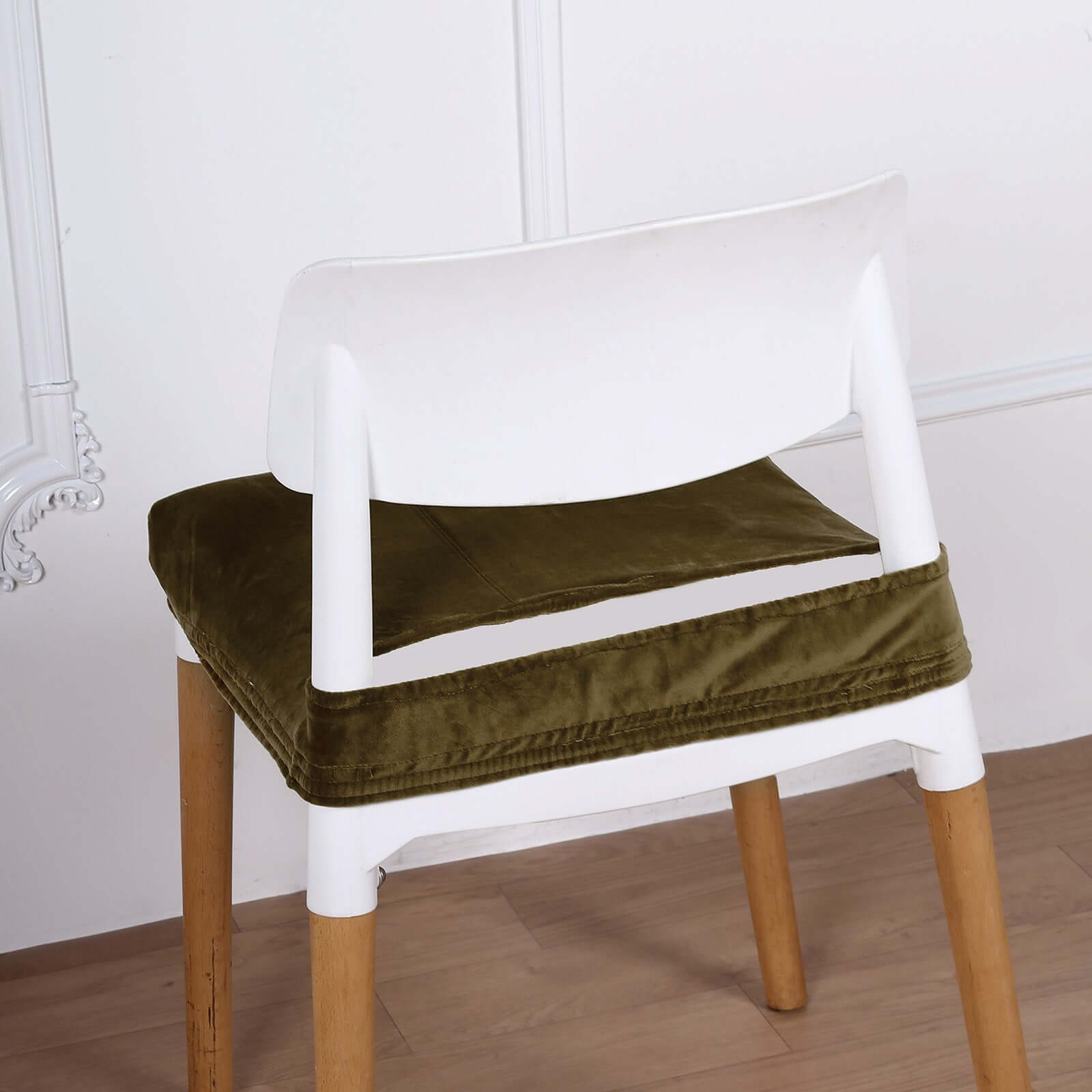 Velvet Chair Cushion Protector Stretch with Tie for Dining Chairs Olive Green - Durable Cover for Formal Gatherings