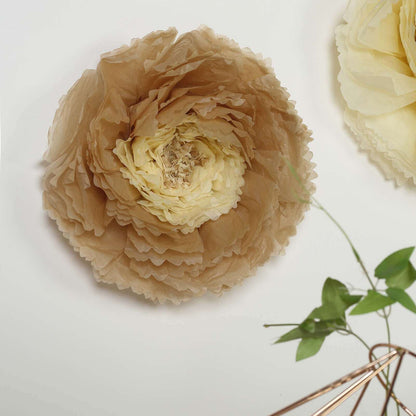 Set of 6 Taupe Natural Giant Carnation 3D Paper Flowers Wall Decor - 12",16",20"