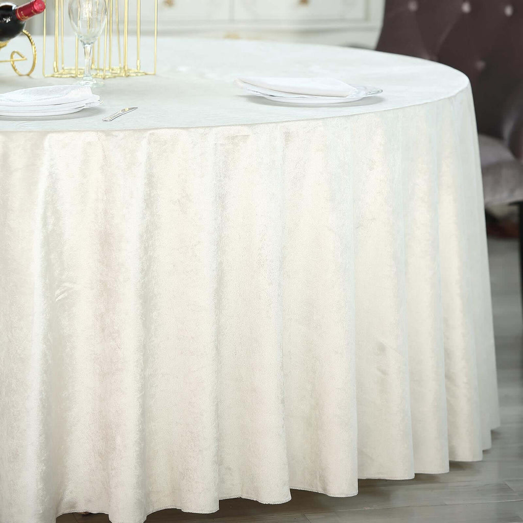 Premium Velvet 120" Round Tablecloth Ivory - Reusable Soft & Seamless Table Cover