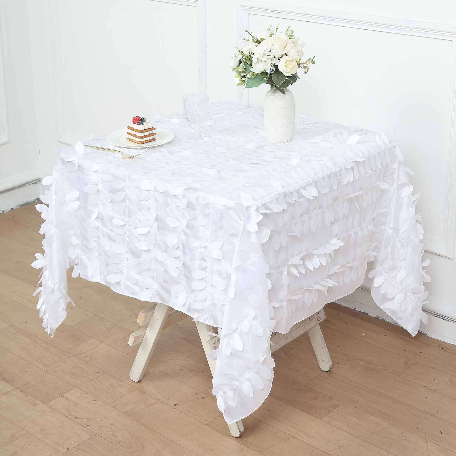 Taffeta 54"x54" Square Tablecloth White | Exquisite 3D Leaf Petal Design for Chic Wedding & Event Decor