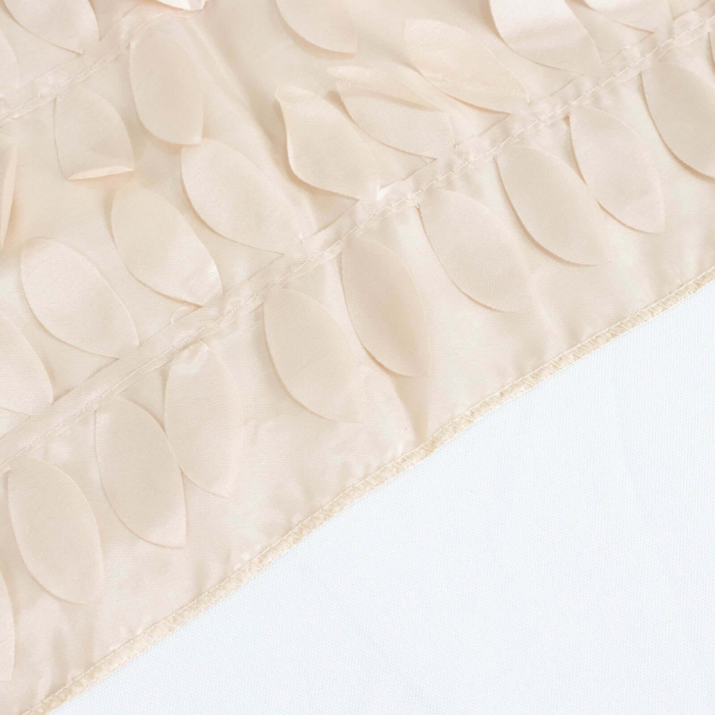Taffeta 132" Round Tablecloth Beige | 3D Leaf Petal Design Seamless Table Cover