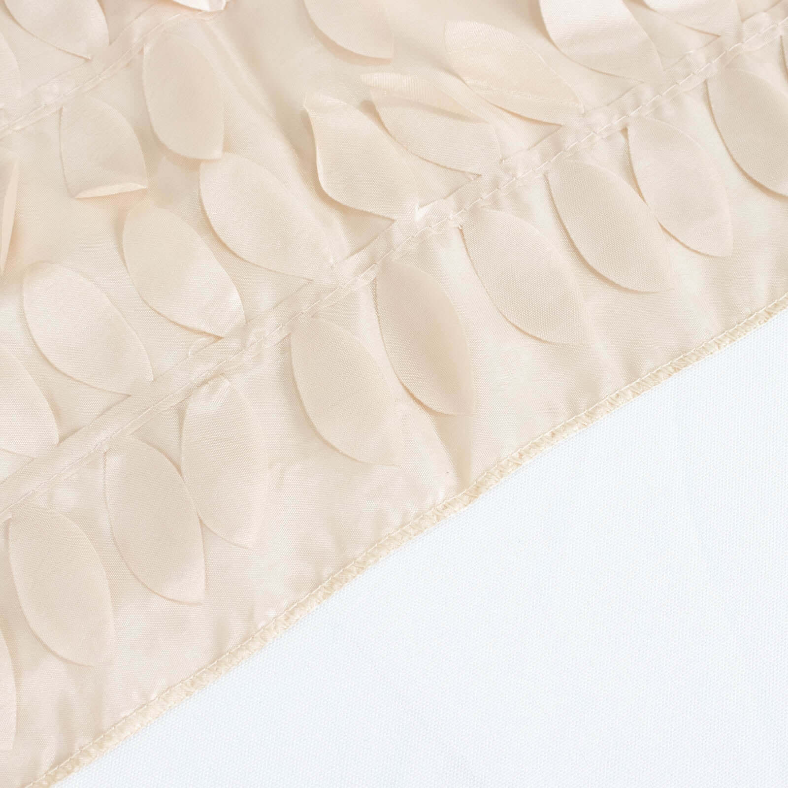 Taffeta 132" Round Tablecloth Beige | 3D Leaf Petal Design Seamless Table Cover