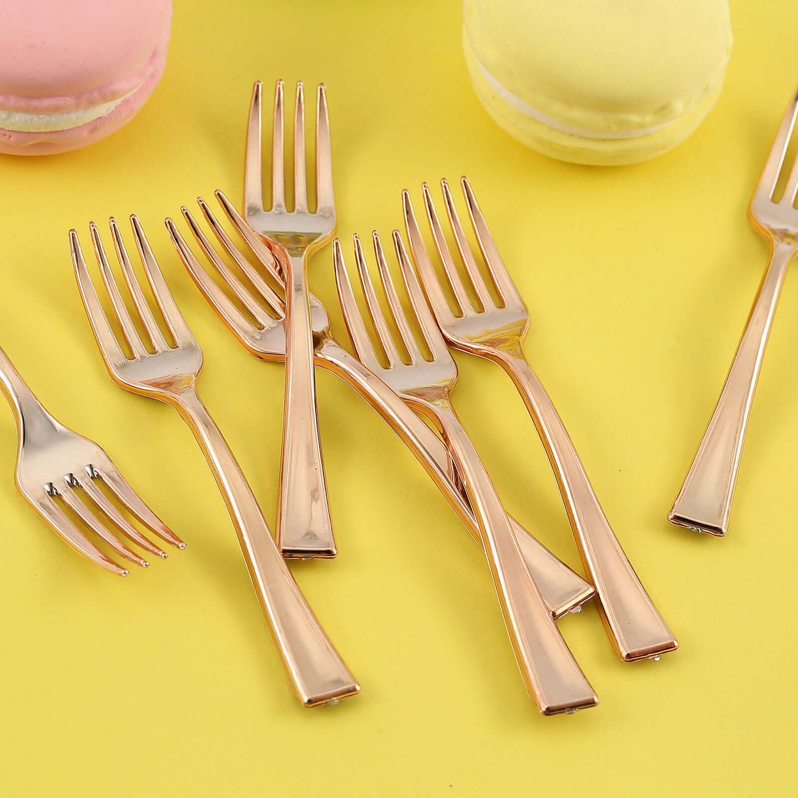 24-Pack Plastic Mini Dessert Forks Rose Gold 4"