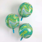 3 Pack 13" Green Gold Marble Orbz Foil Balloons, 4D Sphere Mylar Balloons