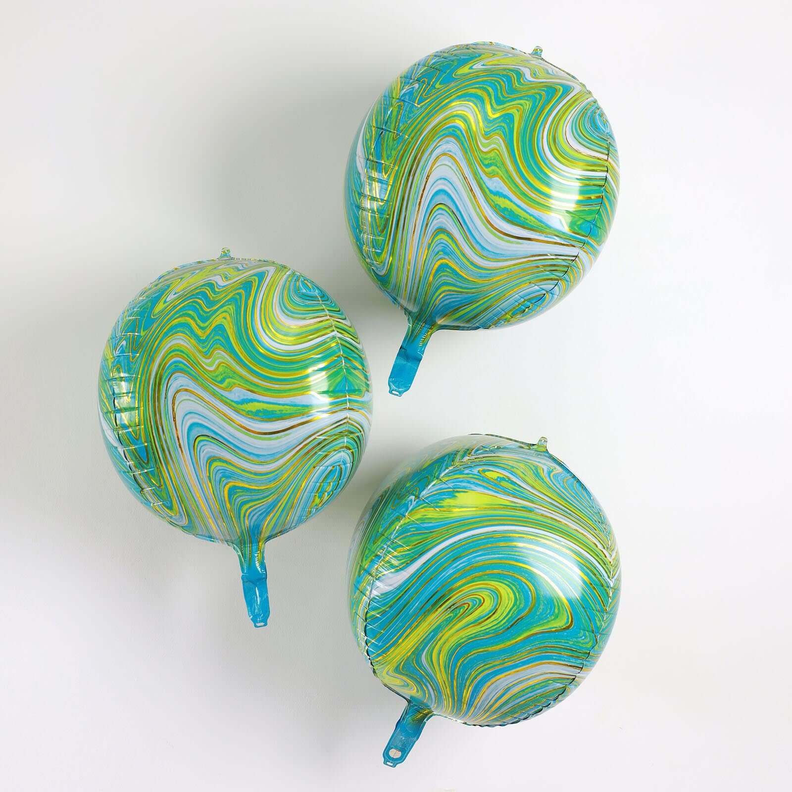 3 Pack 13" Green Gold Marble Orbz Foil Balloons, 4D Sphere Mylar Balloons