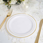 10-Pack Plastic Dessert Plates White with TrÃ¨s Chic Gold Rim - Disposable Plates for Parties 8"