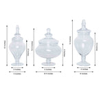 Set of 3 Glass Candy Jars Pedestal Apothecary Design Clear with Snap-On Lids - Stylish Party Favor Containers 10"/12"/14"