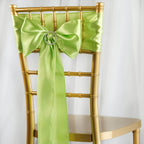 5 Pack Satin Chair Sashes Apple Green - Durable Chair Bows with Shiny Finish 6"x106"
