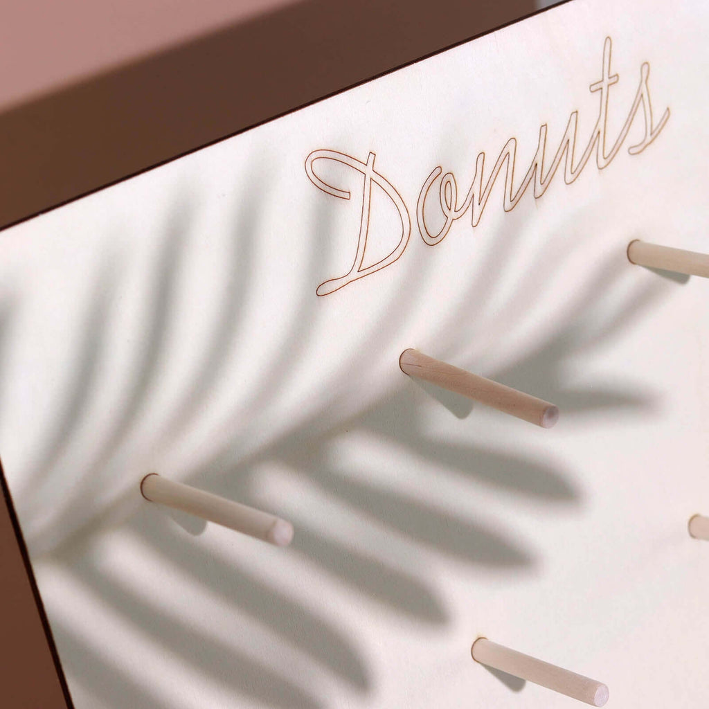 Natural Wood Rectangle Donut Wall Stand - Space Saving Detachable Rustic Chic Doughnut Pegboard Dessert Display Pretzel Bagel Holder 19"