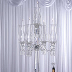 5 Arm Crystal Glass Taper Candle Holder Candelabra, Luxurious Table Centerpiece With Chandelier Chains 40"