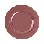 10-Pack Plastic Dinner Plates in Cinnamon Rose Baroque Design with Scalloped Gold Rim - Heavy Duty Disposable Party Plates 11"