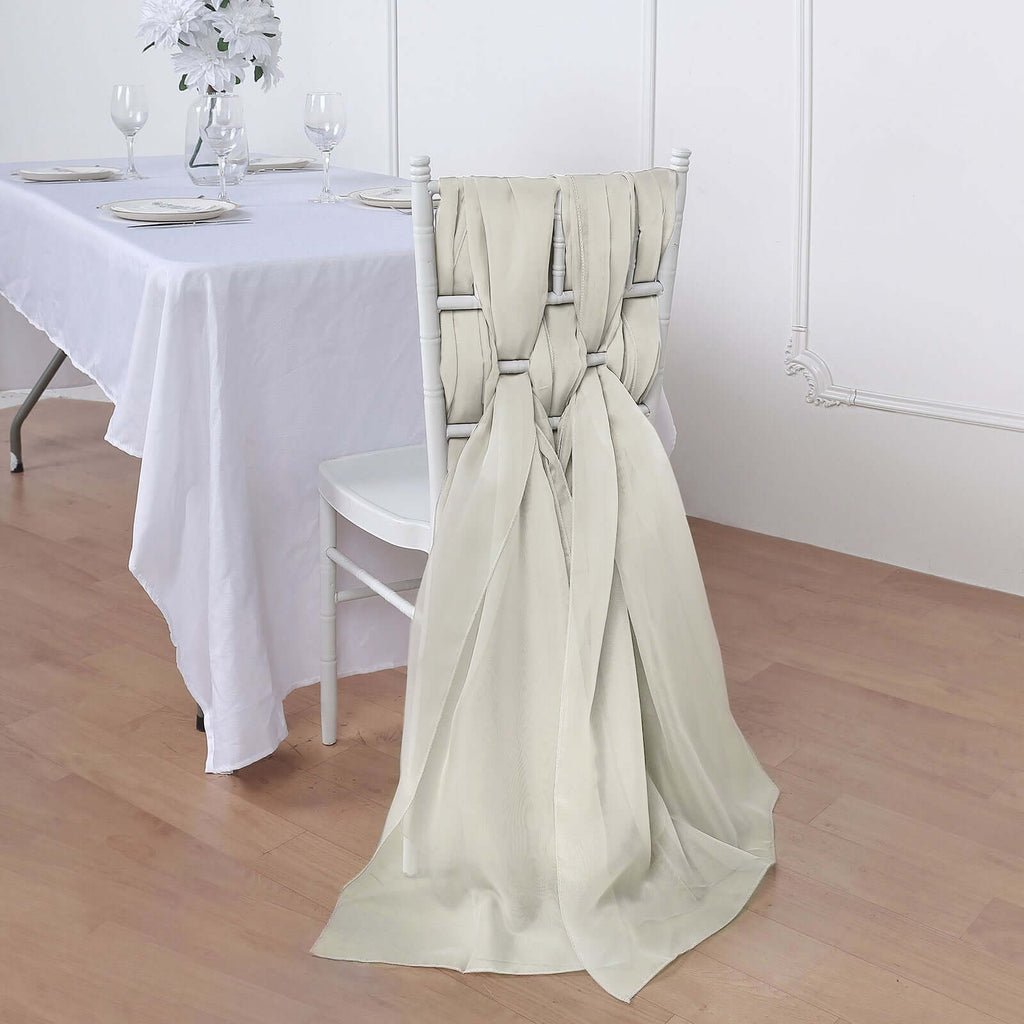 5 Pack Chiffon Chair Sashes Beige - Soft & Lightweight Designer Chair Bows 22"x78"