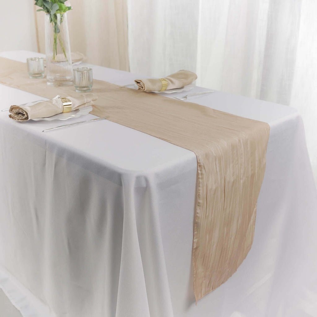 Taffeta 12"x108" Table Runner Beige - Accordion Crinkle Design