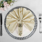 5 Pack Polyester 20"x20" Napkins Beige with Gold Geometric Foil Pattern - Modern Reusable Dinner Napkins