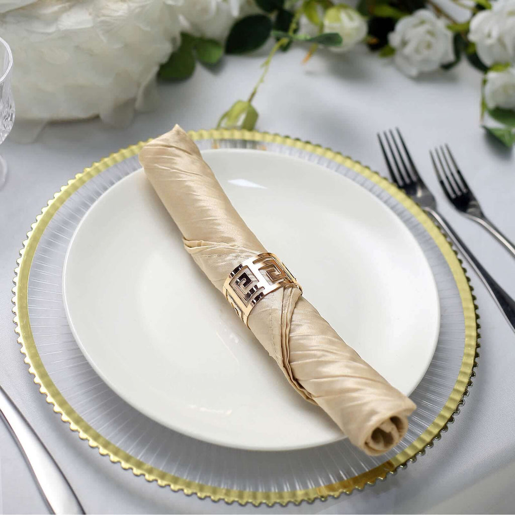 5 Pack Taffeta 20"x20" Napkins Beige - Accordion Crinkle Dinner Napkins