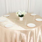 Satin 132" Round Tablecloth Beige - Stylish Seamless Table Cover