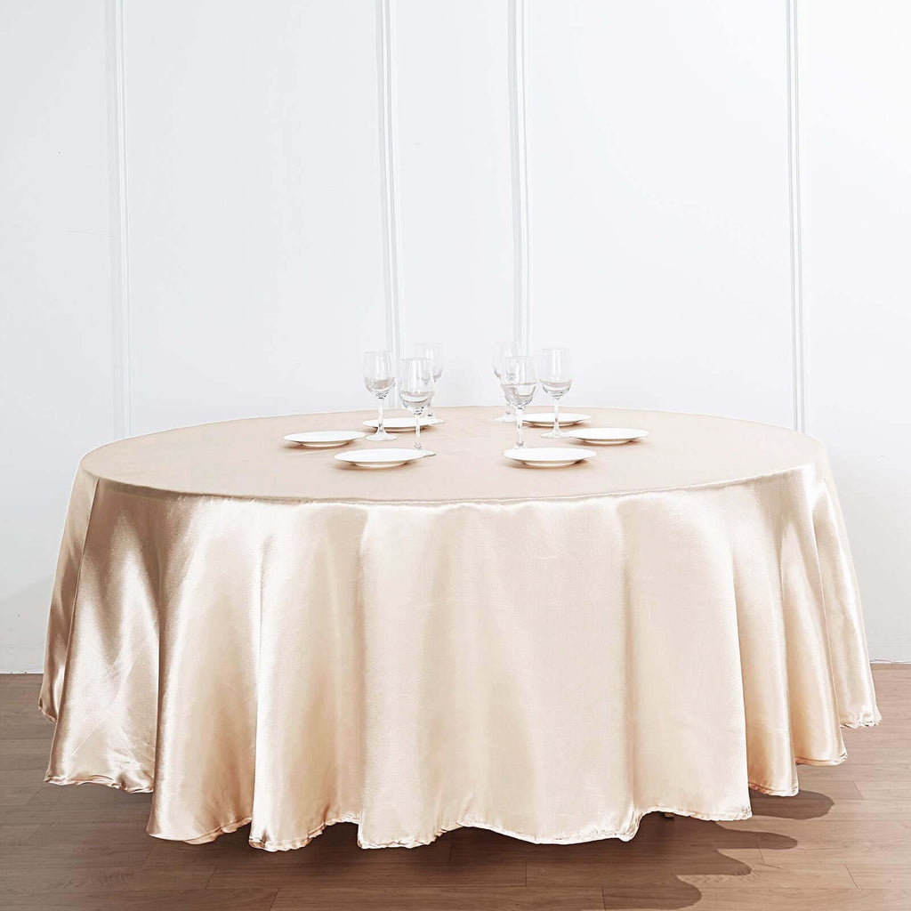 Satin 120" Round Tablecloth Beige - Stylish Seamless Table Cover