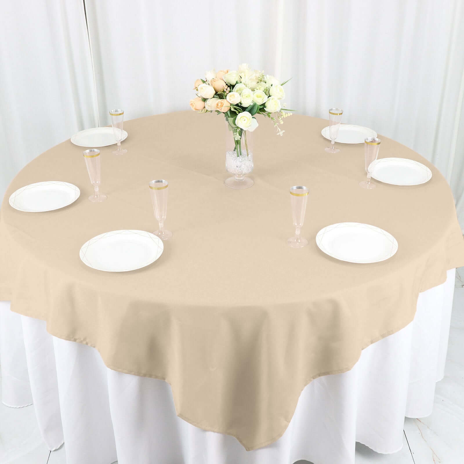 Polyester 70"x70" Table Overlay Square Tablecloth Nude - Wrinkle-Resistant & Durable Table Cover