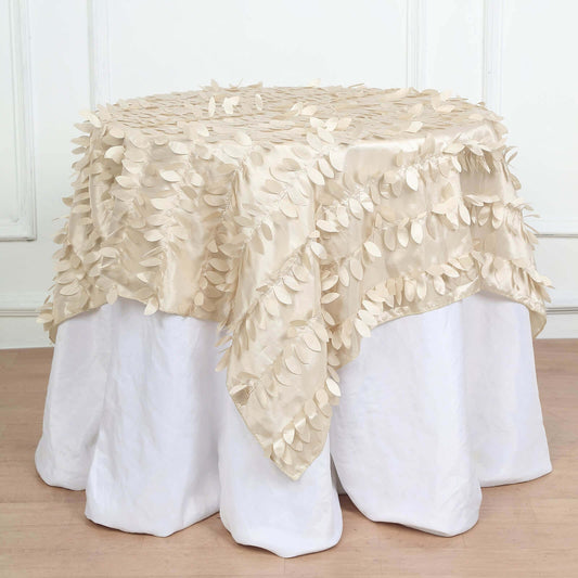 Taffeta 54"x54" Table Overlay Square Tablecloth Beige 3D Leaf Petal Table Cover