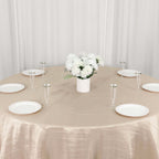 Taffeta 132" Round Tablecloth Beige - Seamless Accordion Crinkle Table Cover