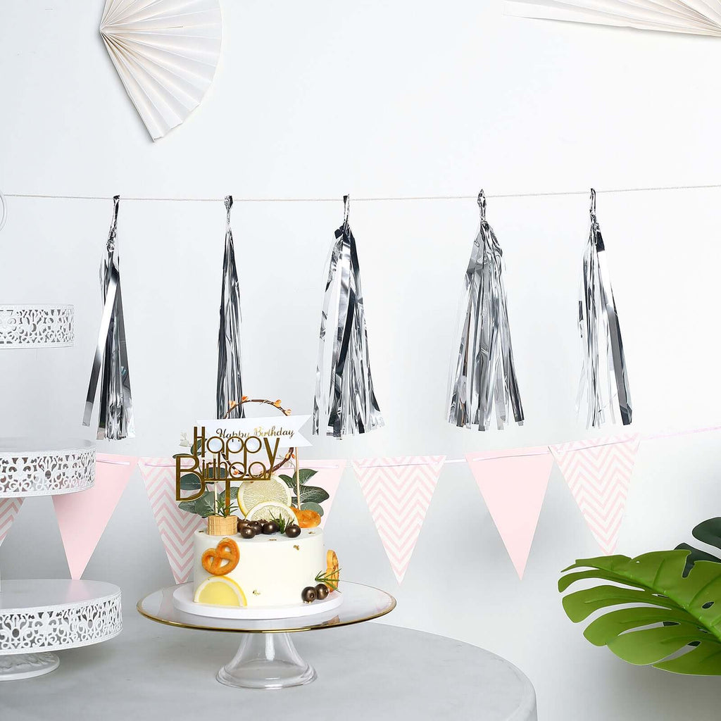 7.5ft Long Metallic Silver Foil Tassels Fringe Garland, Tinsel Streamer Party Backdrop Decorations