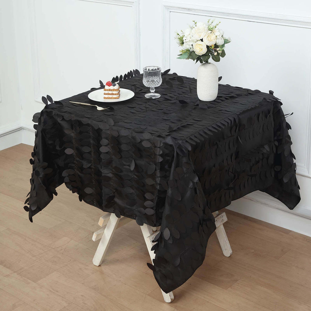 Taffeta 54"x54" Square Tablecloth Black 3D Leaf Petal Table Cover