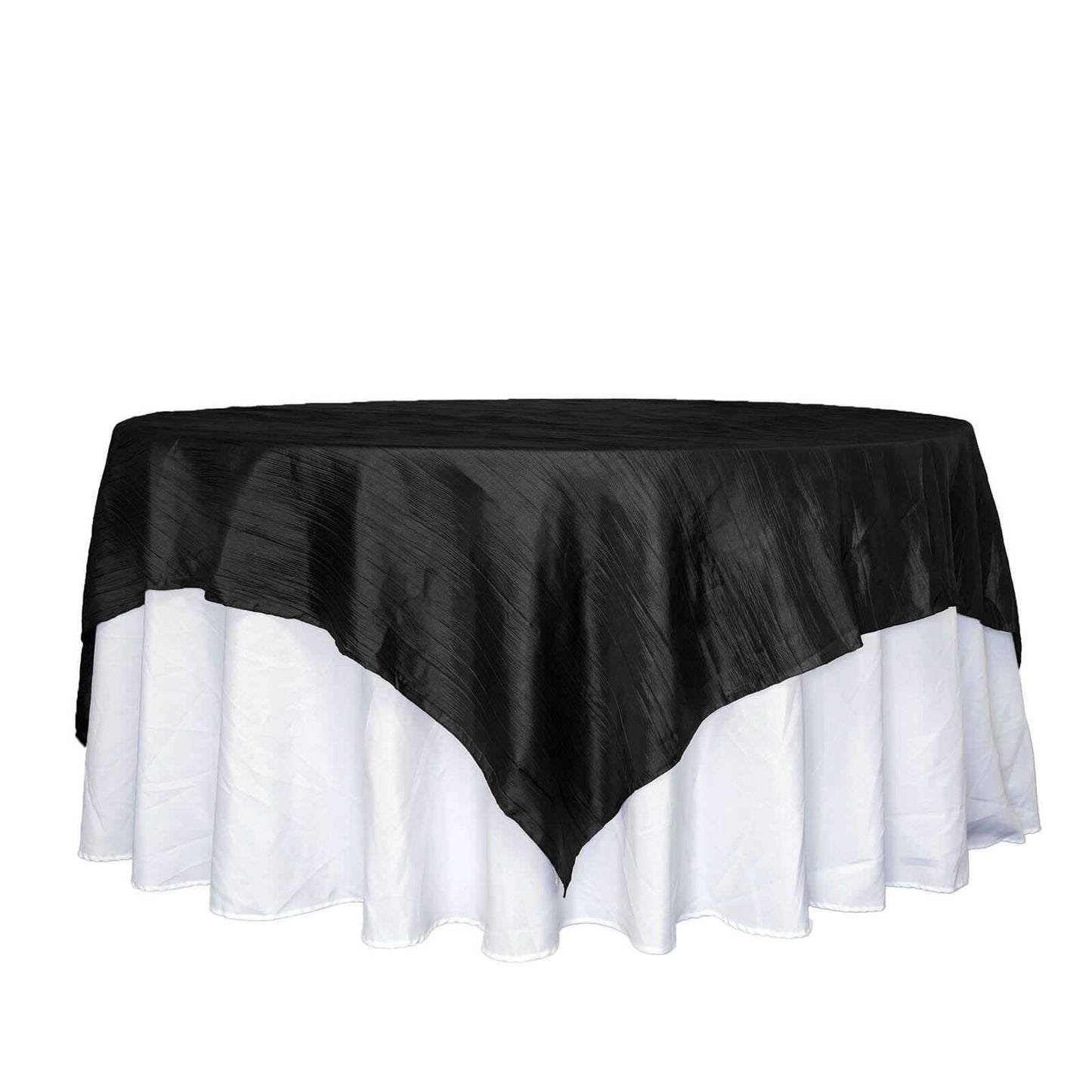 Taffeta 90"x90" Table Overlay Square Tablecloth Black - Accordion Crinkle Table Cover