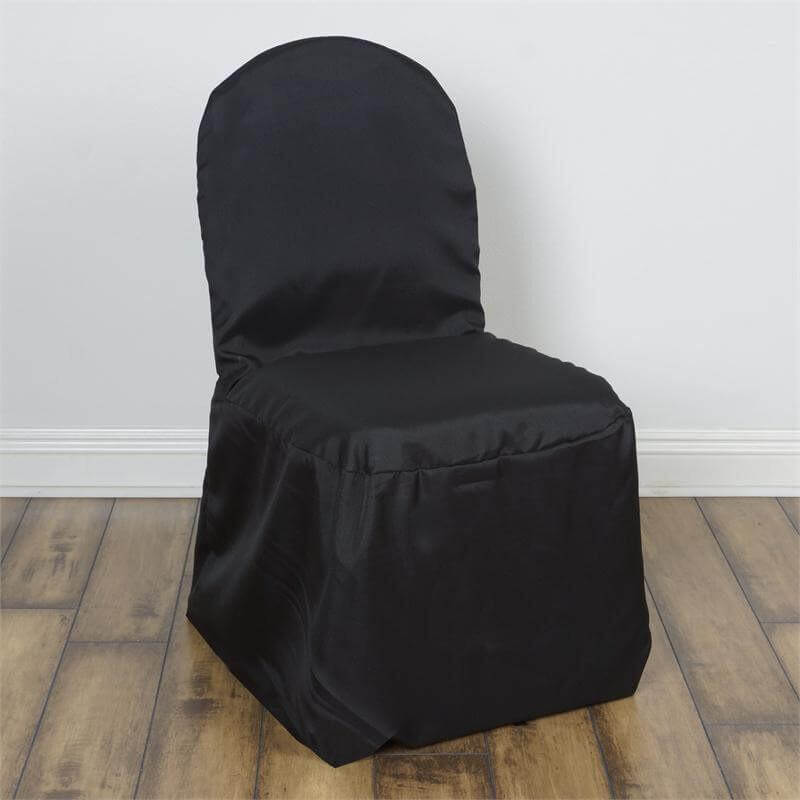 Polyester Slip On Banquet Chair Covers Black - Stain-Resistant Reusable Durable Fabric