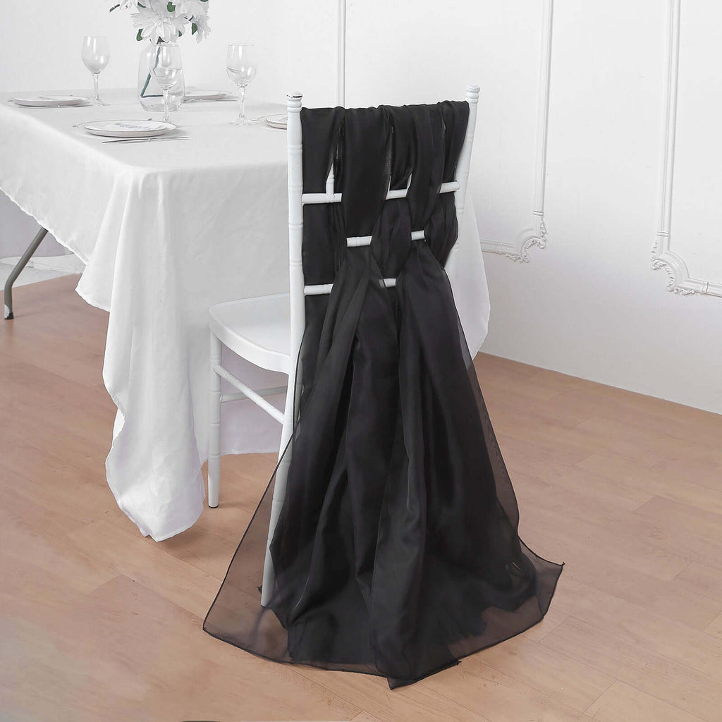 5 Pack Chiffon Chair Sashes Black - Soft & Lightweight Designer Chair Bows for Stylish DIY Chair Accents 22"x78"