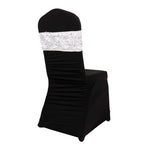 5 Pack Satin Spandex Chair Sashes White - Exquisite Rosette Design Stretch Chair Bands 6"x14"