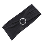 5 Pack Stretch Spandex Chair Sashes Black - Classy Reusable Chair Bands with Silver Diamond Ring Slide Buckle 5"x14"