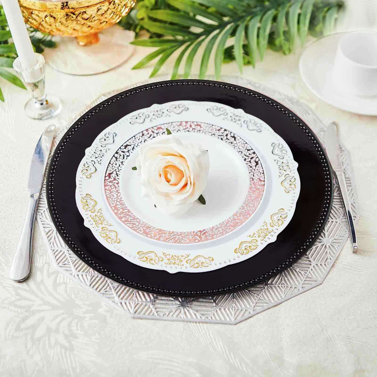 6-Pack Acrylic Round Charger Plates 13" in Black with Beaded Rim, Dinner Charger Event Tabletop Decor
