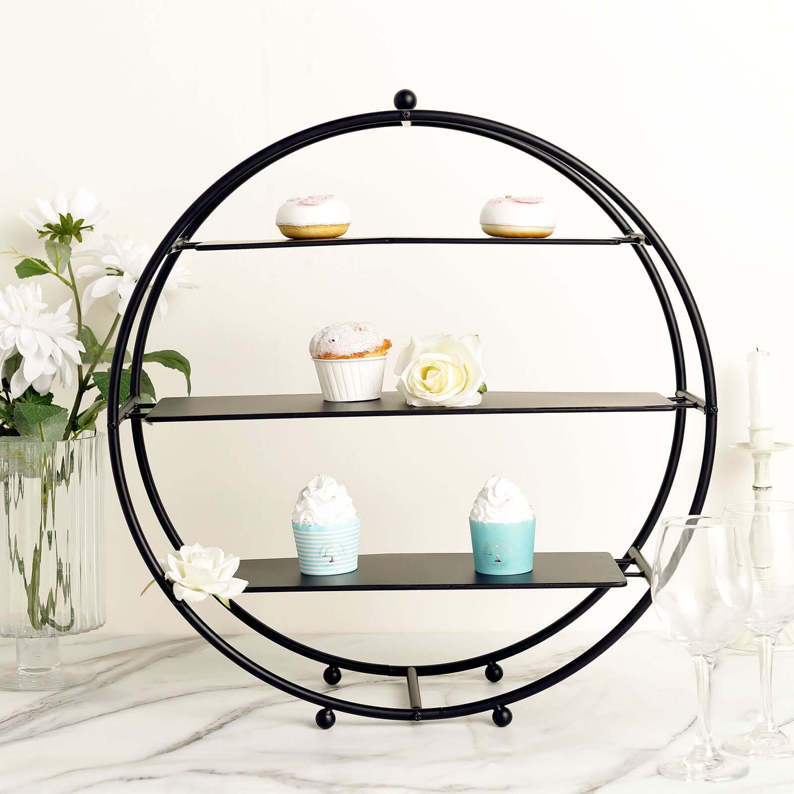 3-Tier Metal Round Cupcake Stand Matte Black - Stylish Dessert Holder Appetizer Display for Modern Weddings Dessert Buffets & Celebrations 21"