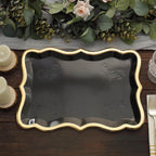 10-Pack Paper 14"x10" Rectangle Serving Trays Black - Heavy Duty Disposable 400GSM Cardboard Party Platters with Exquisite Gold Rim for Weddings & Parties
