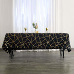Polyester 60"x102" Rectangle Tablecloth Black with Gold Foil Geometric Pattern - Wrinkle-Resistant & Durable Table Cover