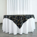 Polyester 54"x54" Table Overlay Square Tablecloth Black with Gold Foil Geometric Pattern - Wrinkle-Resistant & Durable Table Topper